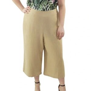 NWT Marée Pour Toi Linen Blend Wide Leg Crop Pants Tan High Rise Lined Size 20